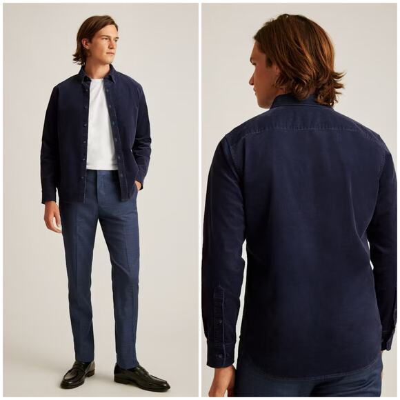 Bonobos Everyday Mens Fine Whale Corduroy Shirt Blue Button Front Size Large - Picture 1 of 8